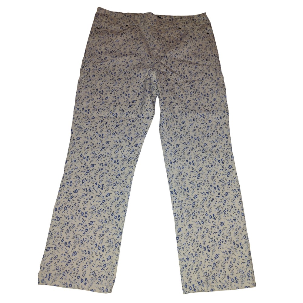 Mario Serrani Italy Womens Blue White Floral Print Straight Leg Pants Size L